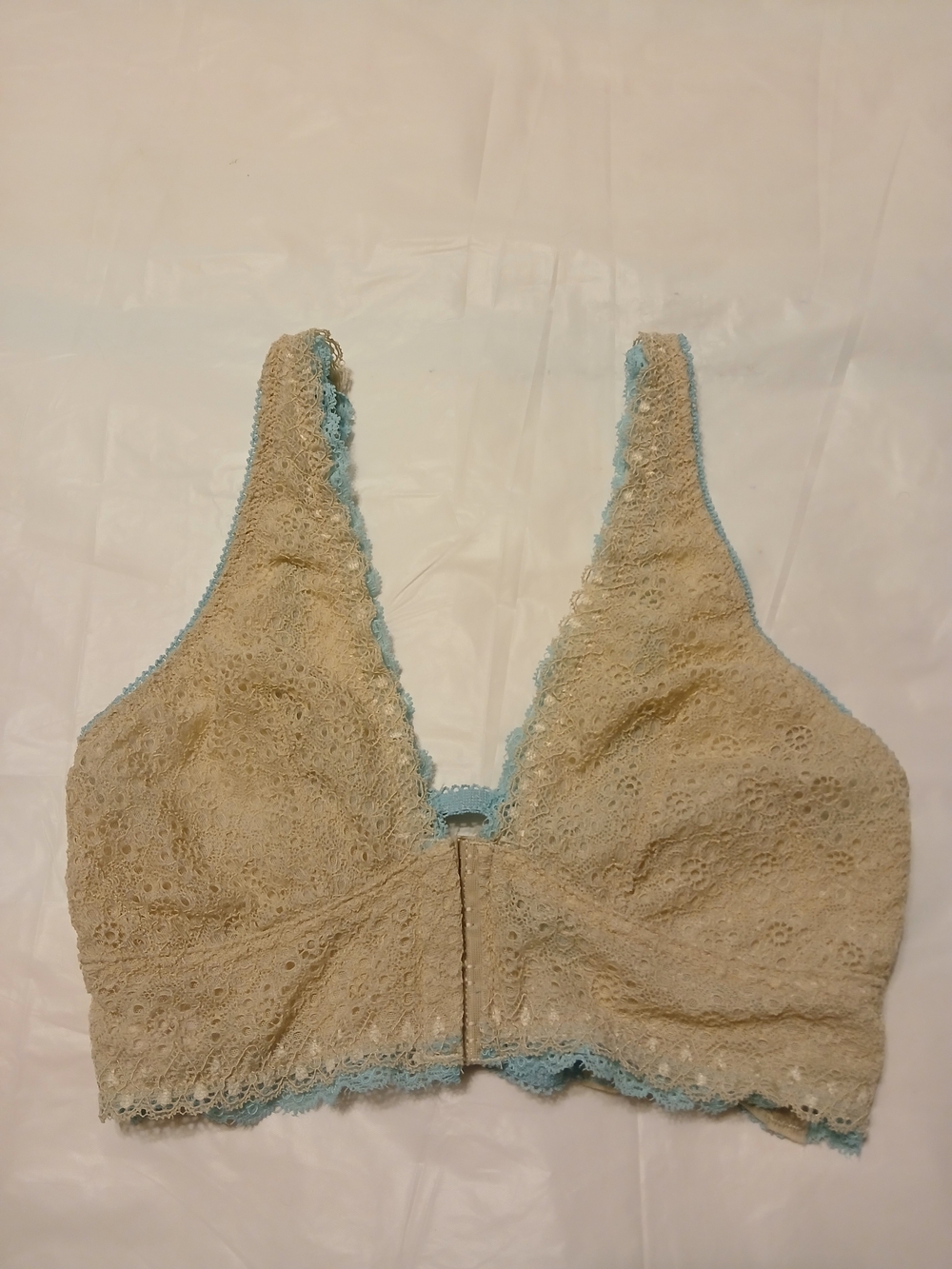 Secret Treasures Beige Lace Bralette with Light Blue Trim - Women's Intimates